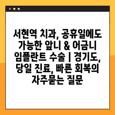 서현역 치과, 공휴일에도 가능한 앞니 & 어금니 임플란트 수술 | 경기도, 당일 진료, 빠른 회복
