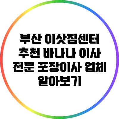 부산 이삿짐센터 추천: 바나나 이사 전문 포장이사 업체 알아보기