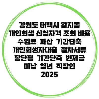 강원도 태백시 황지동 개인회생 신청자격 조회 비용 수임료 | 파산 | 기간단축 | 개인회생자대출 | 절차서류 | 장단점 | 기간단축 | 변제금 미납 | 청년 | 직장인 2025