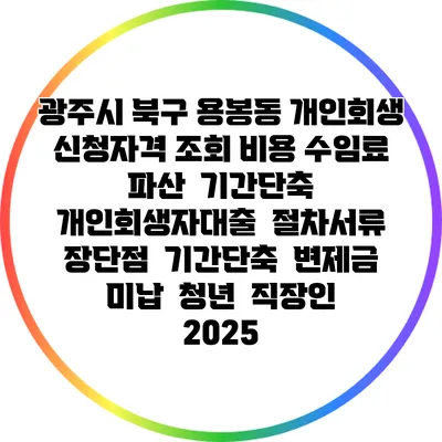 광주시 북구 용봉동 개인회생 신청자격 조회 비용 수임료 | 파산 | 기간단축 | 개인회생자대출 | 절차서류 | 장단점 | 기간단축 | 변제금 미납 | 청년 | 직장인 2025