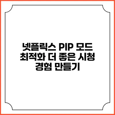 넷플릭스 PIP 모드 최적화 더 좋은 시청 경험 만들기