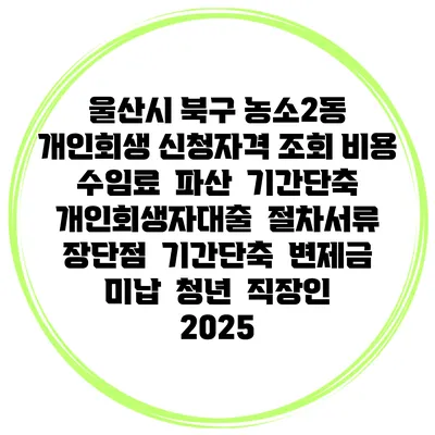 울산시 북구 농소2동 개인회생 신청자격 조회 비용 수임료 | 파산 | 기간단축 | 개인회생자대출 | 절차서류 | 장단점 | 기간단축 | 변제금 미납 | 청년 | 직장인 2025