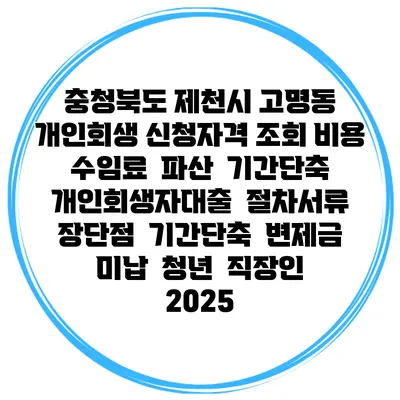 충청북도 제천시 고명동 개인회생 신청자격 조회 비용 수임료 | 파산 | 기간단축 | 개인회생자대출 | 절차서류 | 장단점 | 기간단축 | 변제금 미납 | 청년 | 직장인 2025